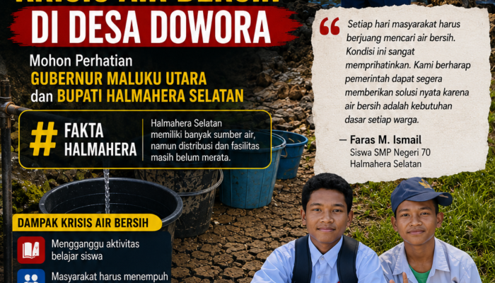 Siswa SMP Negeri 70 Halmahera Selatan Keluhkan Krisis Air Bersih di Desa Dowora Kec.Gane Barat Selatan, Mohon Perhatian Gubernur Maluku Utara dan Bupati Halmahera Selatan